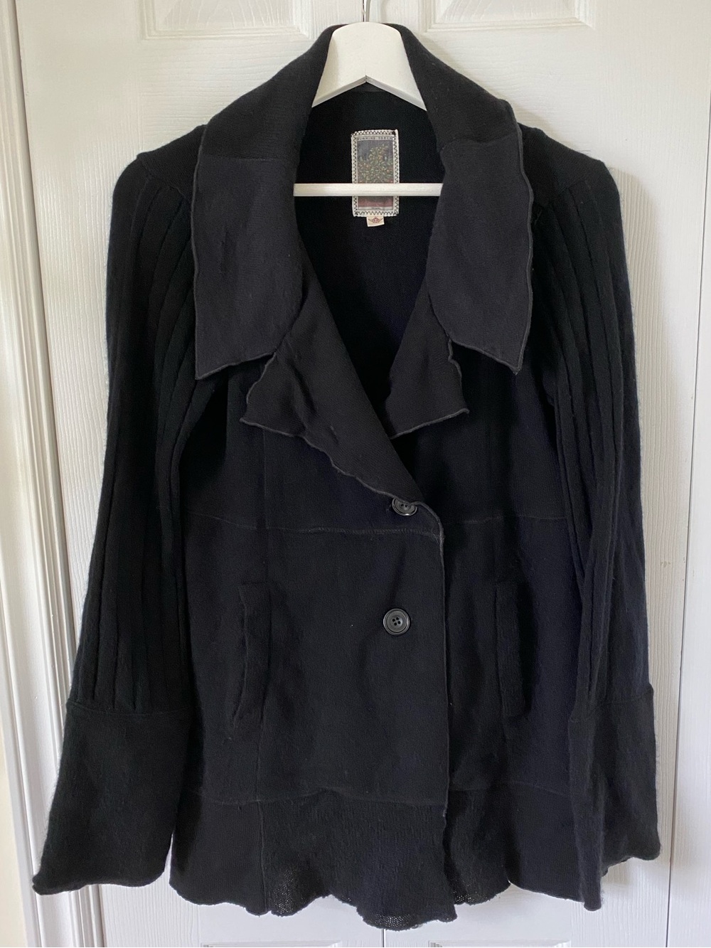 Burning Torch 100% Cashmere recycled patchwork Black Button-Front Knit Jacket S